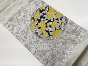 引箔ふくれ織椿に丸・花唐草模様織出し名古屋帯